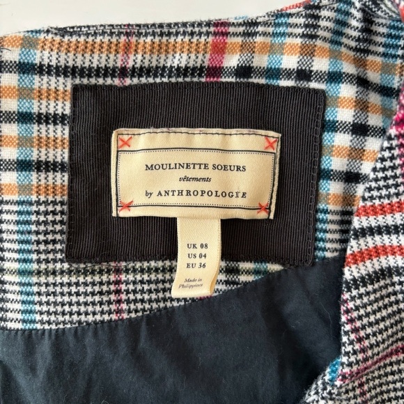 Moulinette Soeurs Finley Fit and Flare Dress 4 Grey Plaid Anthropologie - Picture 5 of 8